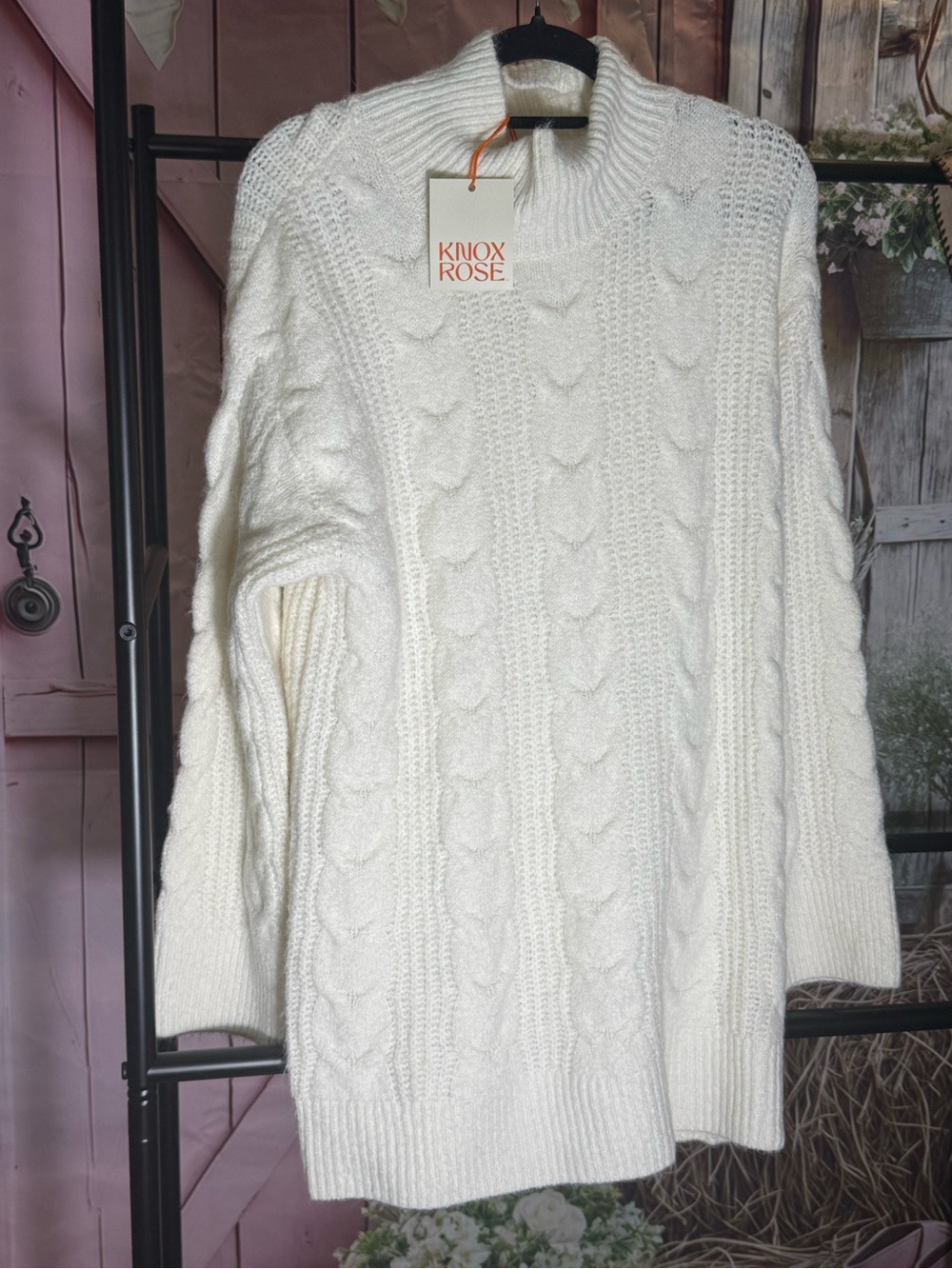 Knox Rose Cream Cable Knit Turtleneck Sweater Size Small New
